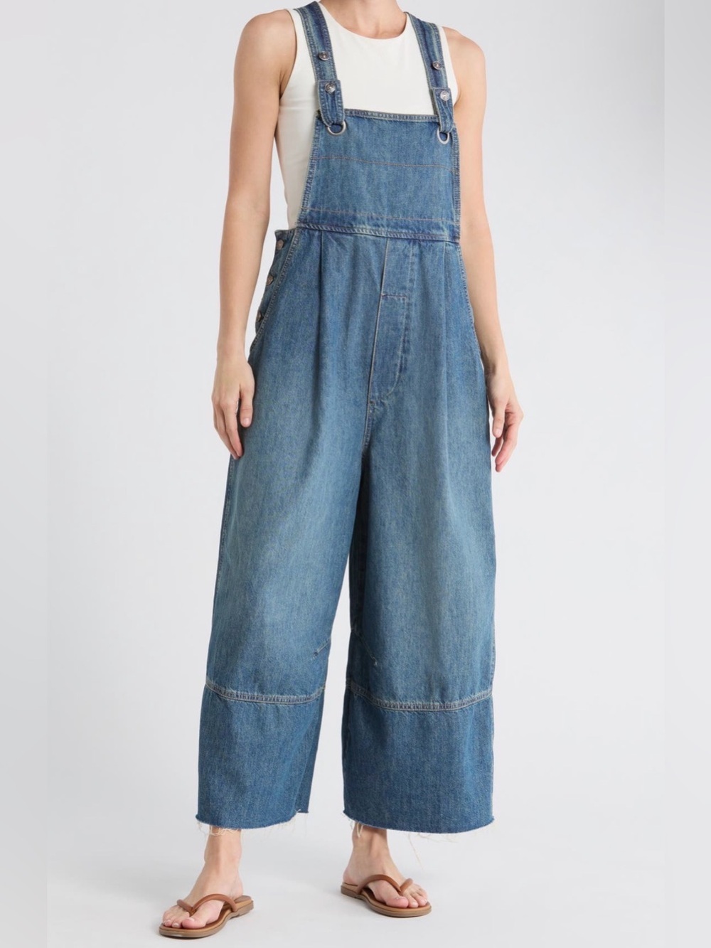 We The Free Wide-Leg Denim Overalls in Blue